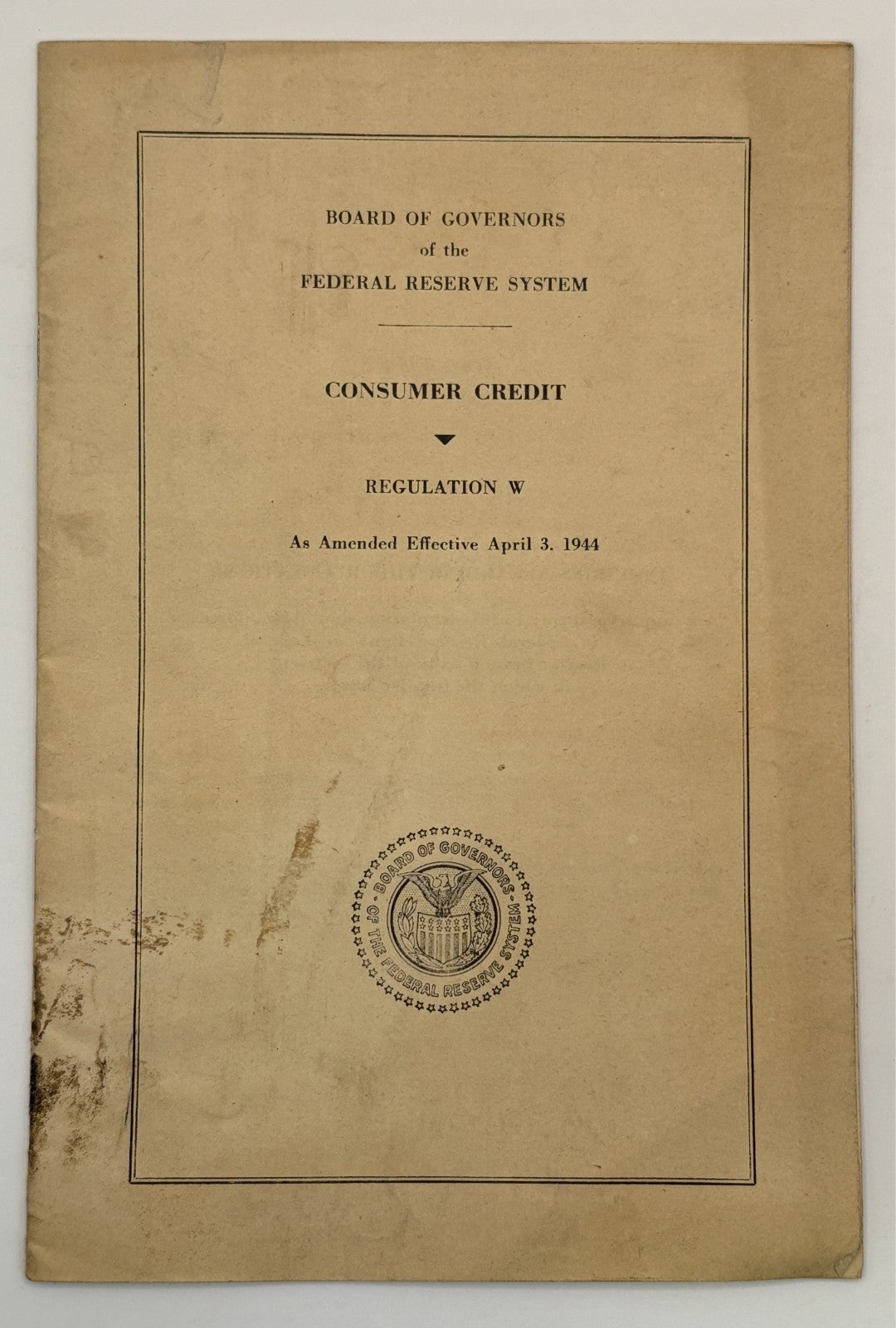 Original 1944 Federal Reserve "Consumer Credit Regulation W"