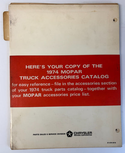 Original 1974 Mopar Truck Accessories Catalog 81-670-0416