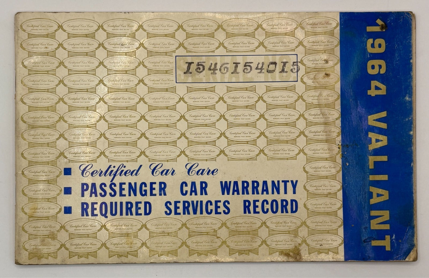 Original 1964 Plymouth Valiant Certified Car Care Service Record #81-570-4480