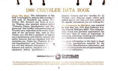 Original 1966 Chrysler Data Book
