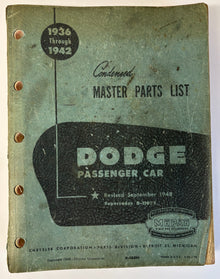 Original 1948 Dodge Passenger Car Condensed Master Parts List D-12219