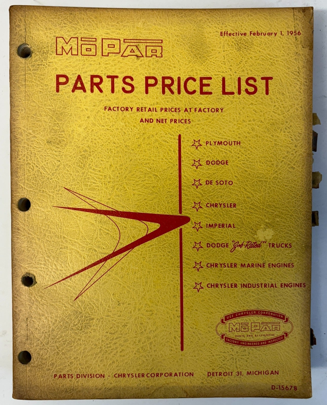 Original 1956 Mopar Parts Price List D-15678
