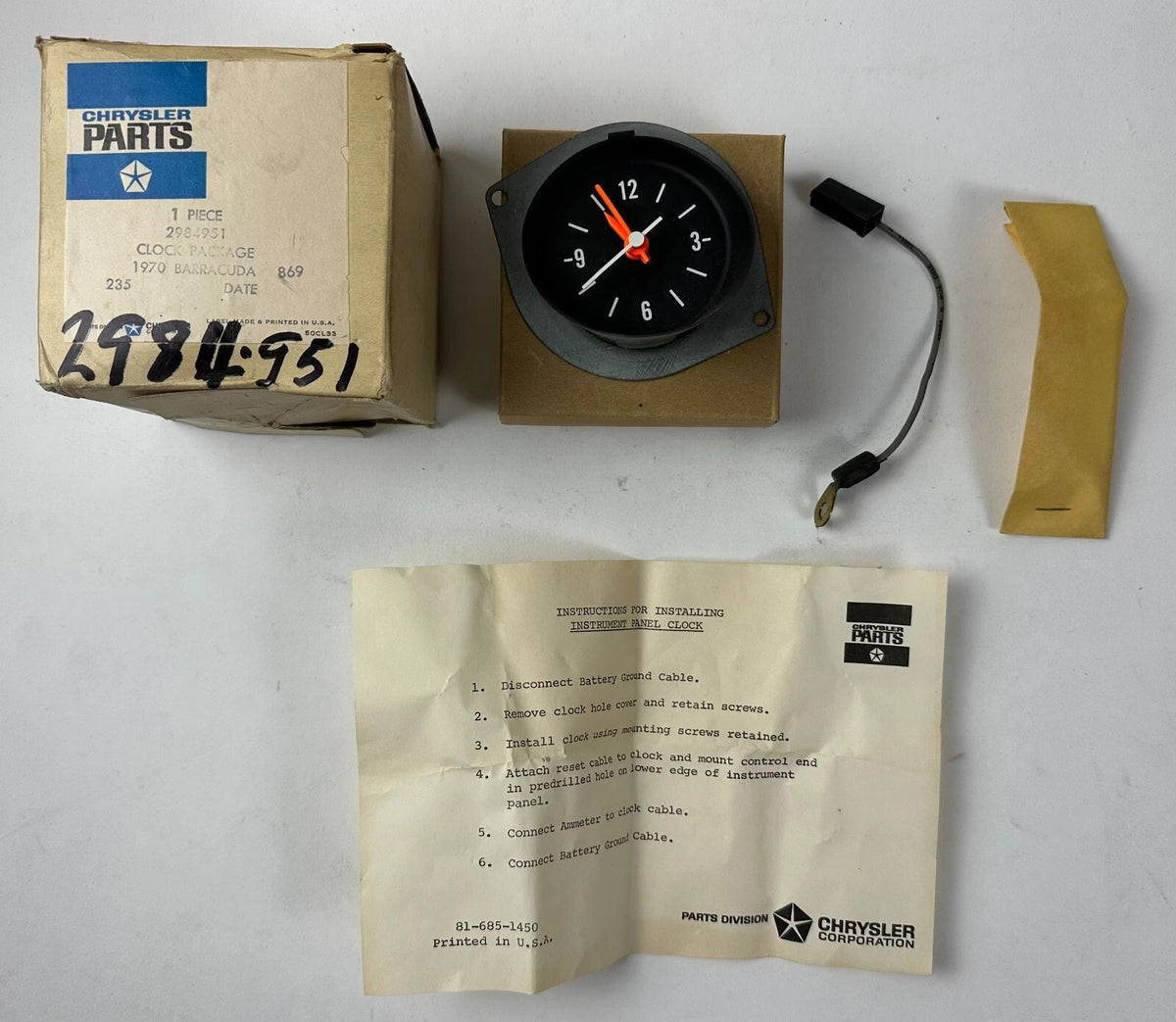 NOS Mopar Dash Clock 1971-4 Dodge & 1970-4 Plymouth Standard Dash #298 ...