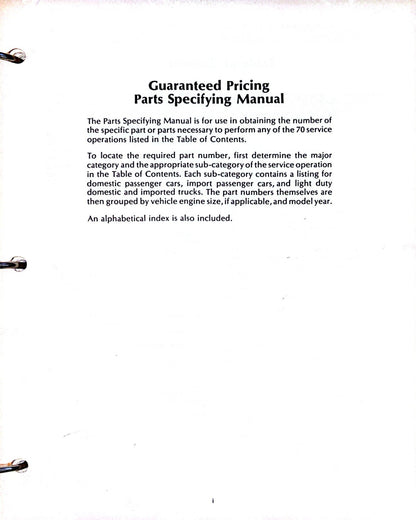 Original 1979 Guaranteed Pricing Parts Specifying Manual