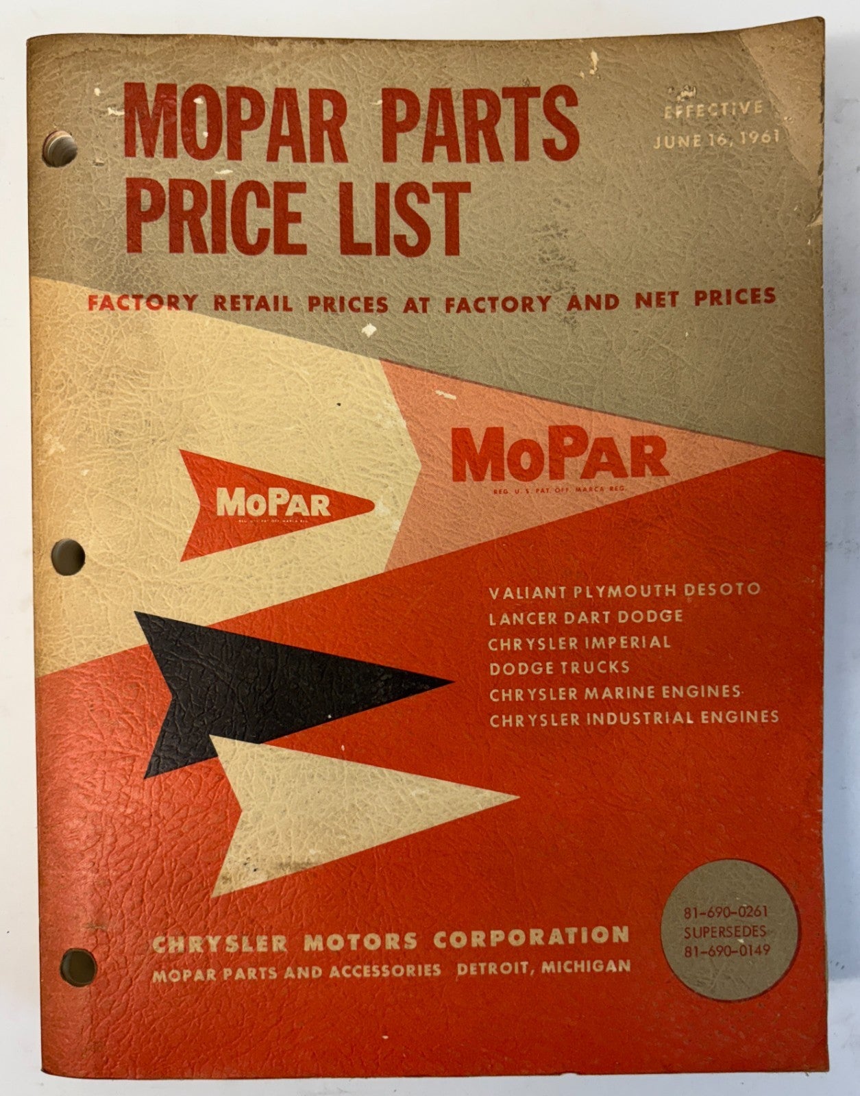 Original 1961 Mopar Parts Price List 81-690-0261