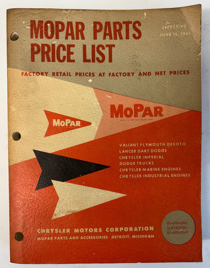 Original 1961 Mopar Parts Price List 81-690-0261