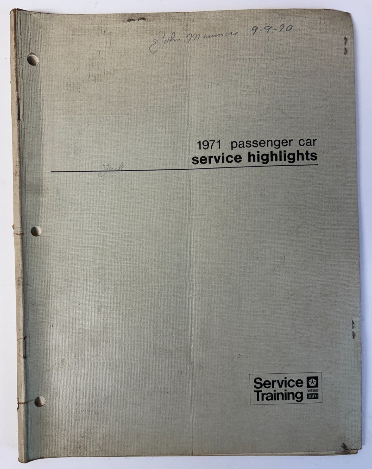 Original 1971 Passenger Car Service Highlights TMG-100