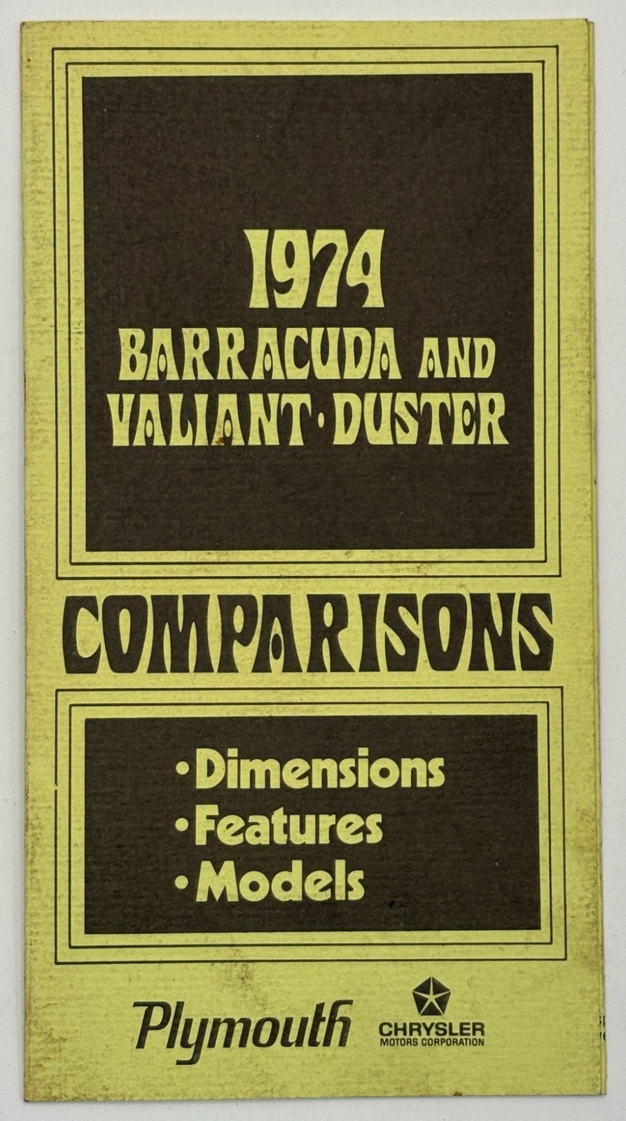 Original 1974 Plymouth Barracuda and Valiant Duster Comparisons Pamphlet