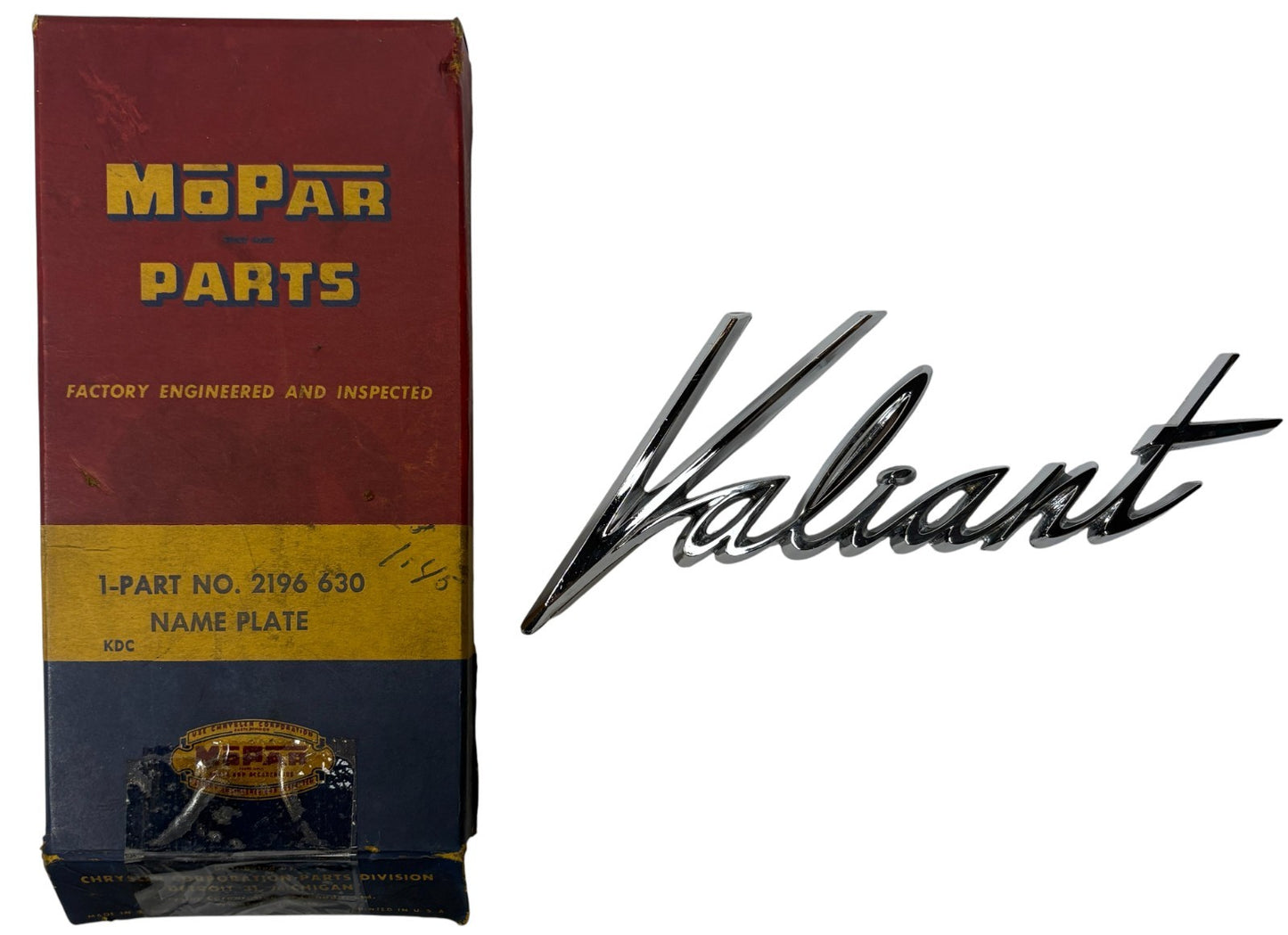 New Old Stock Front Fender Nameplate Emblem for 1960 Plymouth Valiant #2196630