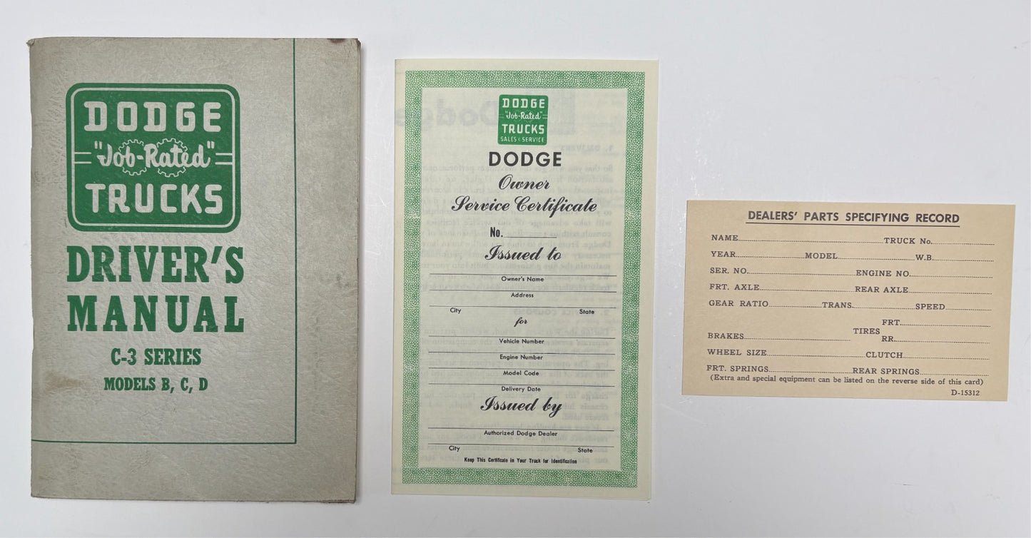 Original Dodge "Job-Rated" C-3 Driver's Manual #D-15239 & Service Documents