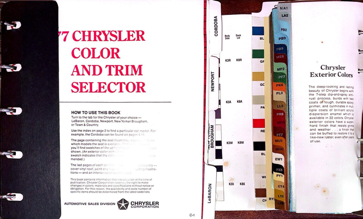 190c77 Color Original 1977 Chrysler Color and Trim Selector – Roberts Motor Parts