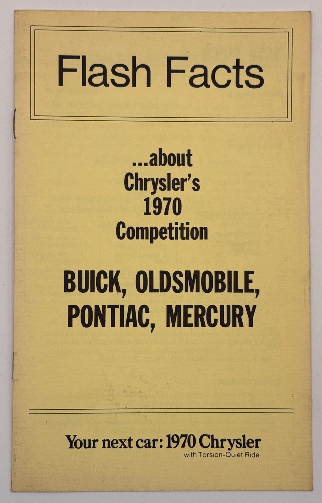 Original 1970 Chrysler "Flash Facts about Chrysler's 1970 Competition"