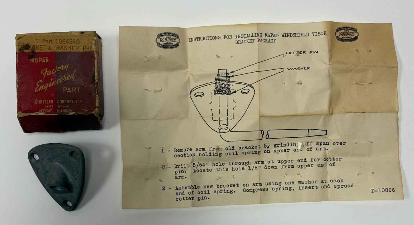 New Old Stock Sun Visor Bracket for All 1938-39 DPCD Models Mopar #1064540