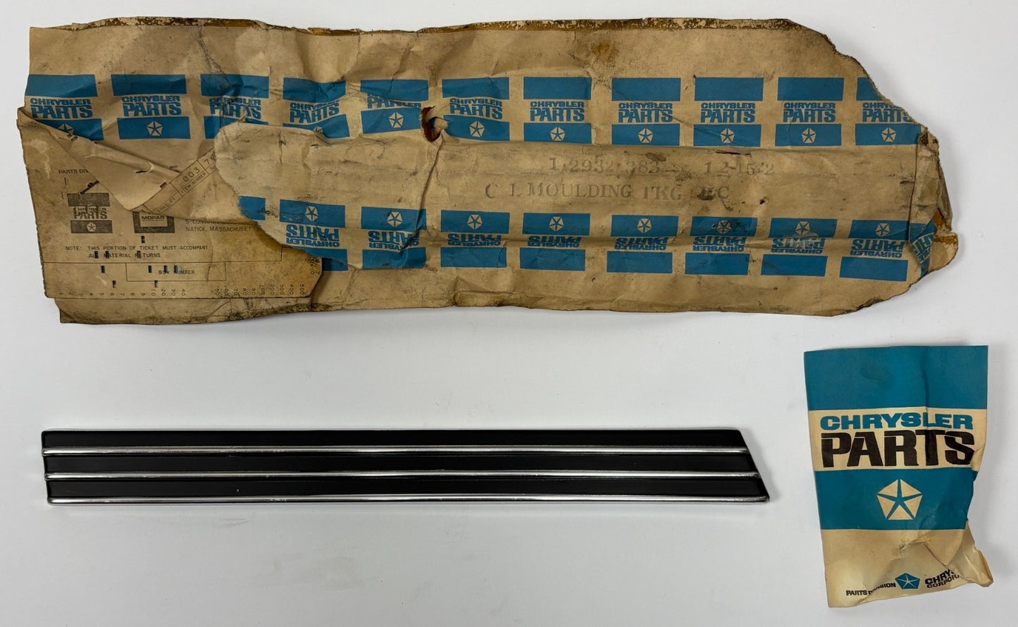 New Old Stock Left Fender Lower Rear Moulding for 1968 Chrysler Models #2932383