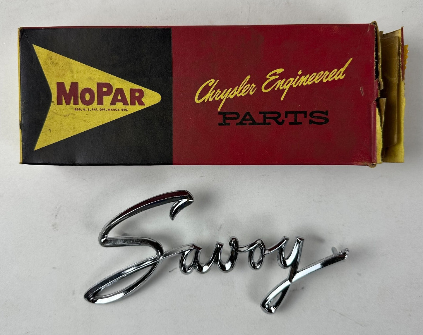 NOS Mopar Quarter Panel Nameplate 1959 Plymouth Savoy Models #1950579