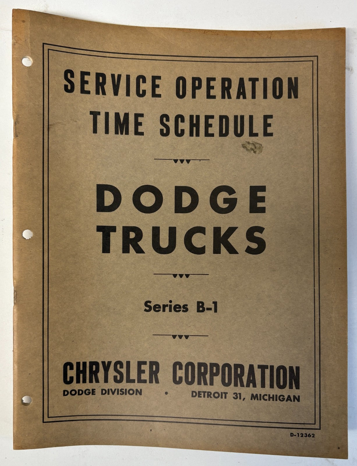 Original 1948 Dodge Service Operation Time Schedule D-12362