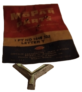 This is a new old stock letter Y, Chrysler part number 1645322.  This part is correct for all 1956 Plymouth's including the Belvedere, the Savoy and the Fury.